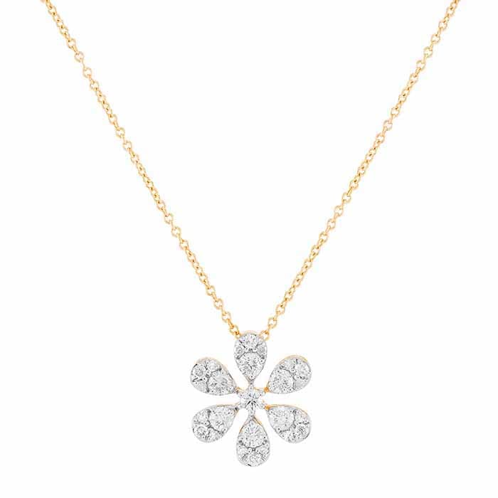 10K Yellow Gold Diamond-Set Flower Necklace