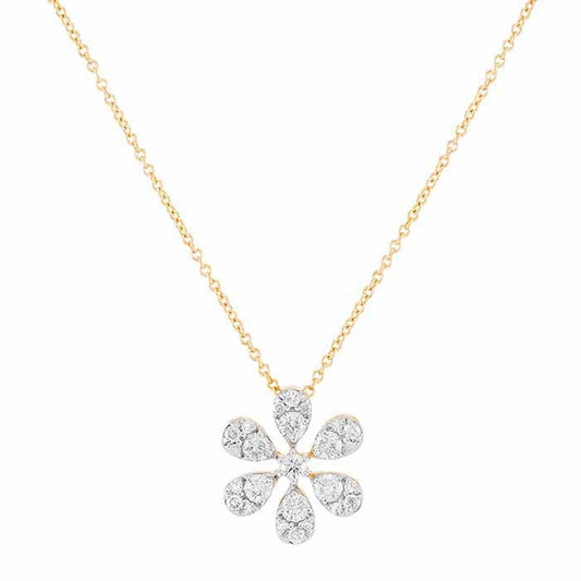 10K Yellow Gold Diamond-Set Flower Necklace