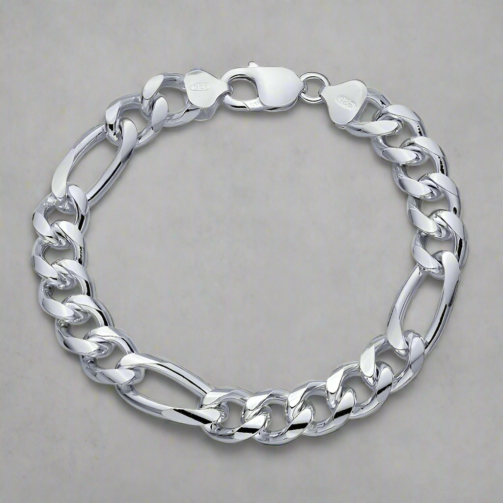 Sterling Silver 11mm Figaro Chain Bracelet