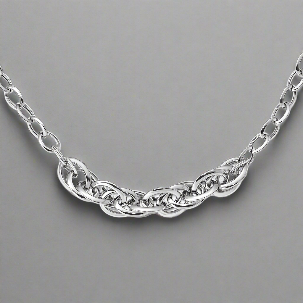 Sterling Silver RP Fancy Link Necklace, 18"